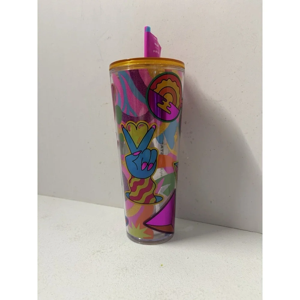 2023 Starbucks Pride Orange Glittered Tim Singleton Venti‎ Cold Cup Tumbler 24oz